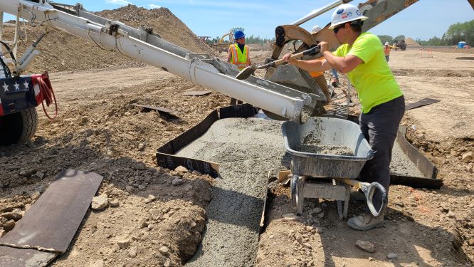 pouring of concrete footings